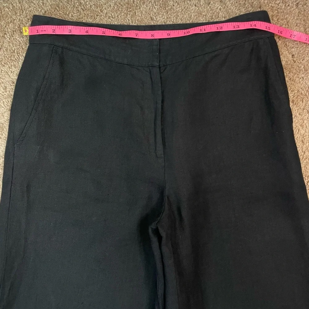 Eileen Fisher Black Flat Front High-Rise Wide Leg Ankle Crop Linen Pants Small - Picture 11 of 16